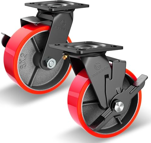 Lygoeege Tunglast roterande bromskroll, 15 cm, polyuretanhjul, kapacitet upp till 900 kg per set, användning för plattformar, möbler, arbetsbänkar (2 stycken per set)