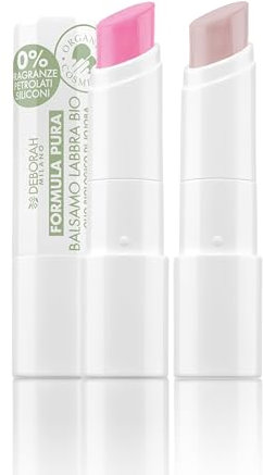 Deborah Milano Formula Pura - Set Balsamo Labbra Idratante BIO Colore 04 Pink e Colore 01 Trasparent, Senza fragranze, Senza Siliconi, SPF 10, per Labbra Morbide e Nutrite