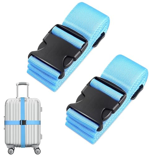 Luggage Straps for Suitcase Heavy Adjustable Suitcase Straps with Quick Release Buckle Suitcase Identifier Bands for Travel Case Non-Slip Travel Belt Travel Accessories (Blue, 2pcs)