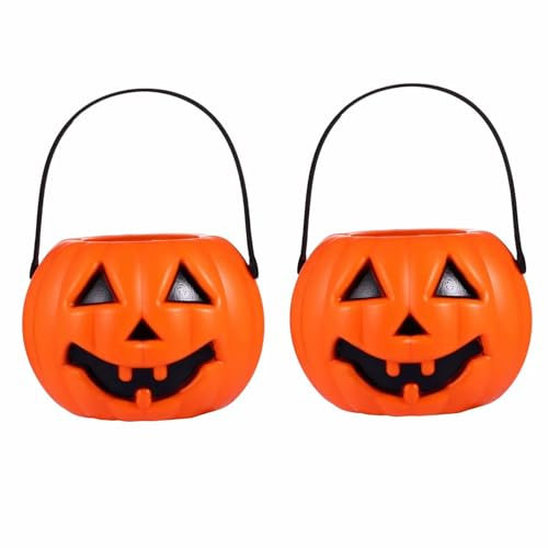 Calabazas De Plástico Con Caras - Cubo De Caramelos De Halloween Cesta De Regalo, Cestas Pequeñas Para Niños, Decoraciones Portátiles (2 Piezas)