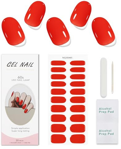 JMEOWIO Gel Nail Stickers Red Semi Cured Strips Wraps UV/LED Supplies Art Design Decoration Accessories