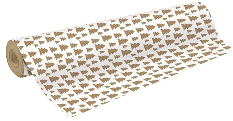 Clairefontaine - 223924C - Un Rouleau de Papier cadeau Tiny Roll - Grande longueur - Kraft 70g - Motifs : Sapins fond blanc - Dimensions : 50x0,35m - Format Compact - Emballage Cadeau Noël