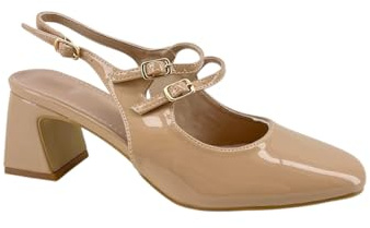 MODELISA - Zapato De Tacón Medio Salón Correas Dobles con Hebillas Boda Fiesta para Mujer (Nude, Sistema Tallas Calzado EU, Adulto, Mujer, Números, Mediano, 36)