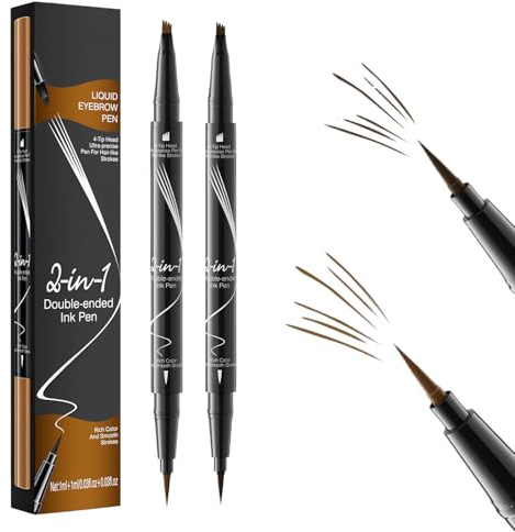 2 Piezas 3D Lapiz Cejas Microblading, Lápiz de Cejas Impermeable 2 en 1 Con 4 Puntas de Horquilla y Cepillo Precisa, Doble Punta Eyebrow Pencil para Crear Cejas Naturales