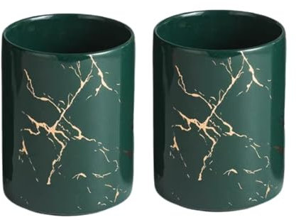 Porte-brosse à dents en céramique – Gobelet élégant en porcelaine pour l'organisation de la salle de bain avec motif grain doré pour le rangement des brosses à dents et la décoration intérieure