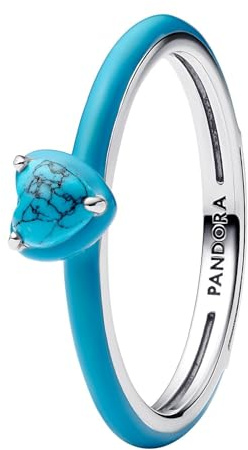 PANDORA Anillo de plata para mujer, corazón turquesa 193828C01, 56/17,8, Plata de ley, Sin piedras preciosas