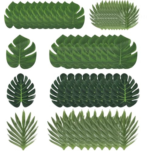 Dstarymnix Foglie tropicali artificiali, foglie di palma finte, Decorazioni per feste, Piante di palma per decorazioni per feste nella giungla hawaiana, Foglie autunnali finte