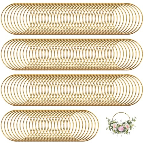 Flewdart 100pcs anelli in metallo 7,5 cm, cerchi metallo, cerchio metallici oro per artigianato floreale cerchi dorati, motivo floreale, macramè, DIY, macramè, acchiappasogni, confetti bomboniere