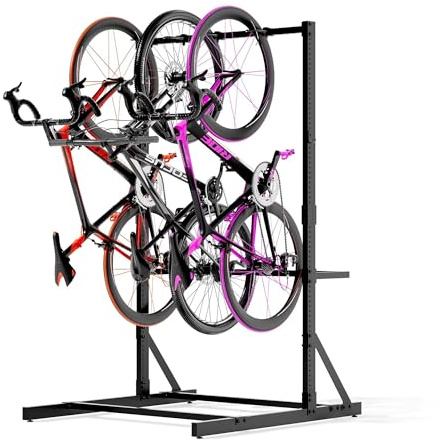 Portabiciclette indipendente for garage e casa - spazio di parcheggio in acciaio for 5 biciclette (136 kg) con stoccaggio verticale, ganci e ganci for casco