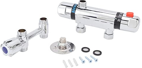 Mitigeur thermostatique DN15 | Contrôle de température constant 20-50 ℃ pour douche/salle de bain/lavabo | Mitigeur en acier inoxydable avec clapets anti-retour et arrêt