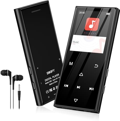 SWOFY 128GB Reproductor MP3 Bluetooth 5.3, pantalla de 1.8 pulgadas y música HiFi, con altavoz, radio FM, función de E-Book y función de grabación (negro)