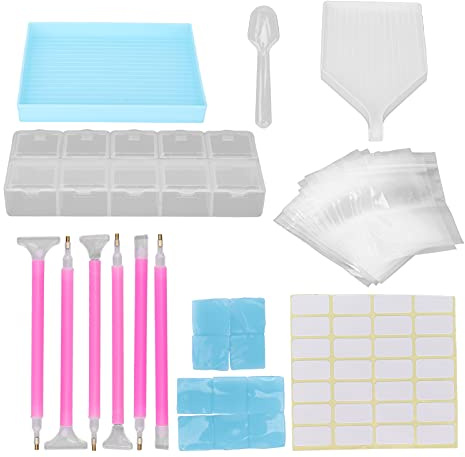 Kit de herramientas de pintura de diamantes de imitación, caja de almacenamiento de 10 cuadrículas, bolígrafo de puntos de diamantes de imitación, bandeja de clasificación de cuentas para arte de uñas