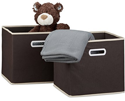 Relaxdays, Griff, quadratisch, 30 x 30 cm, Stoff Aufbewahrungsbox ohne Deckel, Regalbox, braun Faltbox 2er Set, wolle, 30 x 30 x 30 cm, 10020572_93
