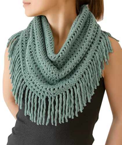 stylesilove Women Cozy Knit Tassel Infinity Loop Scarf - 8 Colors (Frosty Green)
