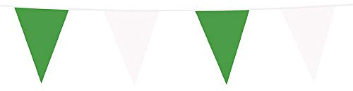 Boland 74728 - Wimpelkette Grün-Weiß, Länge 10 Meter, Fahnenkette, Kunststoffgirlande, Hängedekoration, Karneval, Mottoparty, Geburtstag, Kindergarten, Disco