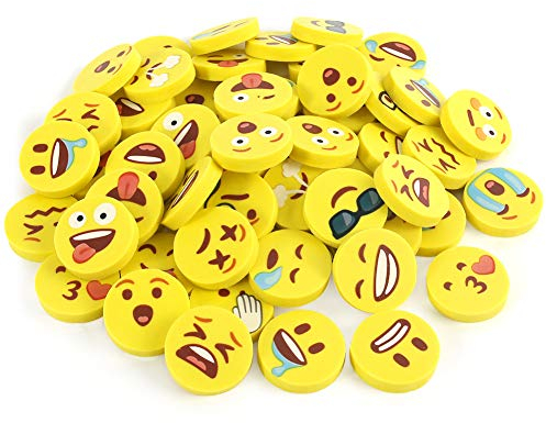 KOOGEL Runde Lachgesicht Radiergummis, 60 Stück Gelbe Radiergummis, Ideal für Kinder, Schüler, Gastgeschenke & Geburtstage