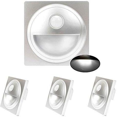 Arotelicht 4pcs Lampada da Parete a Led ad Incasso con Sensore di Movimento,bianco freddo 3000k, per 60MM Scatole di Commutazione, 230v Copertina d'Argento