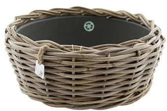 Klocke Dekorationsbedarf Rattan Pflanzkorb mit Einsatz - Handgeflochtener Pflanzkübel für Innen & Außen - Robuste Pflanzschale für Terrasse, Garten & Wohnbereich - Naturlook (⌀ 38 cm - H: 15 cm)
