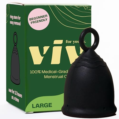 Viv for Your V Large Premium Menstrual Cups for Heavy Flow, Pull Tab Ring Stem Easy Removal, Soft Tampon Alternative, Comfortable 12 Hour Wear, Medical-Grade Silicone Reusable Period Cup
