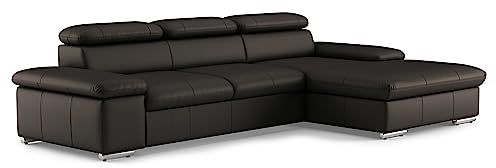 CAVADORE Leder-Ecksofa Valerie mit XL-Longchair / Eckcouch mit Kopfteilverstellung, großem Longchair + Metallfüßen / 286 x 73 x 174 / Echtleder Dunkelbraun