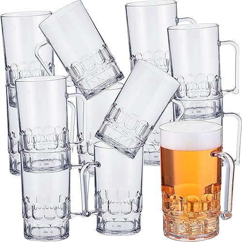 Mifoci 12 Pcs 26 oz Plastic Beer Mugs with Handles Plastic Clear Cup Drinkware Steins Bulk Reusable Acrylic Beer Drinking Cups with Handle for Drinking Restaurant Bar Home