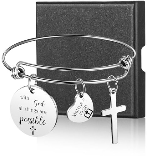 Sinmoe Christian Gifts Bracelet Jewellery with Box with God All Things Are Possible Christening Presents for Girls Women Bible Verse Inspirational Bracelet for Friends Family Colleagues