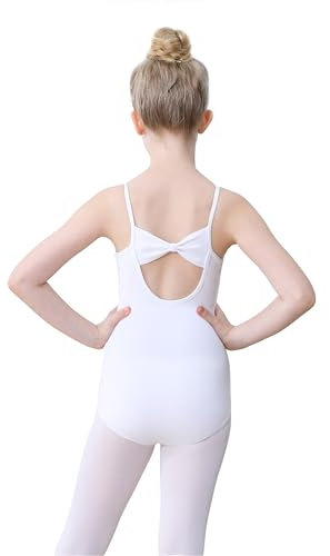 FONLAM Ballettkleidung Mädchen Turnanzug Baumwolle Ballett Trikot Tanzbody Spaghettiträgern Gymnastikanzug (4-5 Jahre, Weiß)
