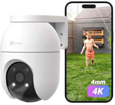 EZVIZ 4K Wifi Security Camera Outdoor Wired, Colour Night Vision, Human/Vehicle Detection, Auto-Track, Pan/Tilt 360°, No Monthly Fee, Support 512GB, Home CCTV System, Alexa/Google (C8c 8MP 4mm)