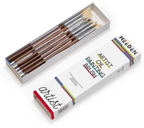 MEEDEN Artist Oil Paint Brush Set: 10 Pcs Hog Bristle Art Paint Brushes - Professional Oil Painting Brushes with Wood Long Handle - Perfect for Adults Canvas Painting