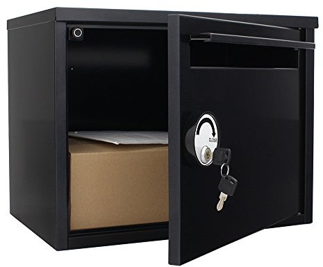Rottner Paketbriefkasten/Paketkasten Nathan Schwarz Zylinderschloss mit 2 Schlüsseln Stahl BxHxT 450x350x310mm Briefkasten Briefkasten inkl. Befestigungsmaterial