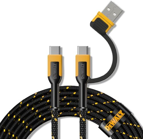 DEWALT Heavy Duty 2In1 Charging Cable, Usb C To Usbc W/Adapter Usb, 60W Pd Fast Charging & Data Sync, Typec Charger Cables For Multiple Devices For Iphone 16/15 Pro Max, Macbook, Ipad, Samsung Galaxy