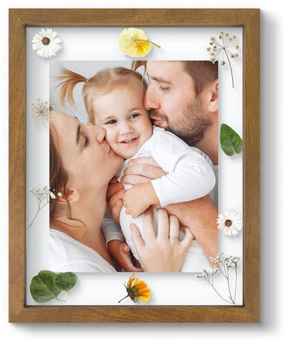 11x14 Floating Picture Frame Brown - Solid Wood for Pressed Flower -1 Pack