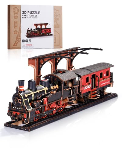 Wowood 3D Puzzles for Adults -Steam Train, Wooden Model Kits Building Set for Adults, DIY Crafts Kits Hobby Creative Gift Ideas(Steam Journey-405PCS)