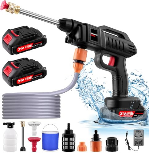 Lightasea Cordless Pressure Washer, 21V 1500W Portable Pressure Washer, 60Bar/870 PSI Cordless Power Washer with 2 Nozzles, 2 Battery, 5m Hose Portable Jet Wash, Battery Power Washer for Car Floor