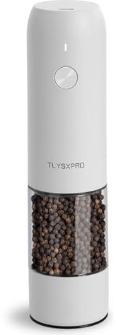 TLYSXPRO Electric Pepper Grinder, USB Rechargeable, Automatic Pepper Shaker, Adjustable Coarseness, Electric Pepper Mill, LED Light, Refillable, Kitchen Gadget (1-Pack, White)