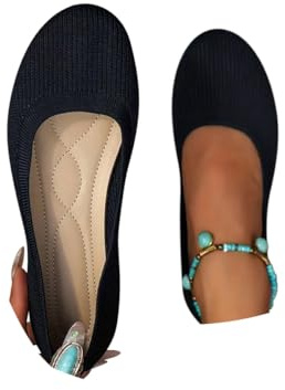 Minetom Ballerines Femme Confortable Flats Rond Tricot Pointe Chaussures Élégante Slip on Walking Pliable Chaussures Doux A Marin 39 EU