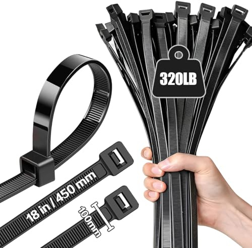 Caiery 100 Stück Große lange Kabelbinder 450 mm x 10 mm, UV-Beständig ultra starke Kabelbinder mit 100 kg Zugfestigkeit,Schwarz