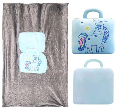 WFKKMEQ Manta y Almohada de Viaje 2 en 1, Franela Almohada y Manta 2 en 1 Portátil, para Adultos y Niños, para Sofá Cama Silla de Oficina Vuelo Largo Esencial, Tren y Camping