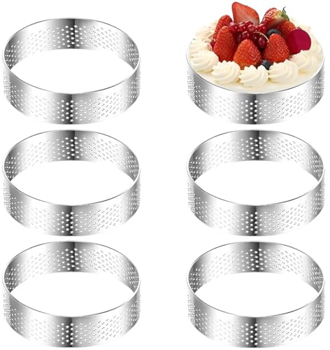 EJRUP 6 Pezzi Anello Microforato Crostata, tampo Microforato per Crostate, Anello Traforato per Crostate Pasticceria Mini Torte Mini Pizze Muffin,6CM