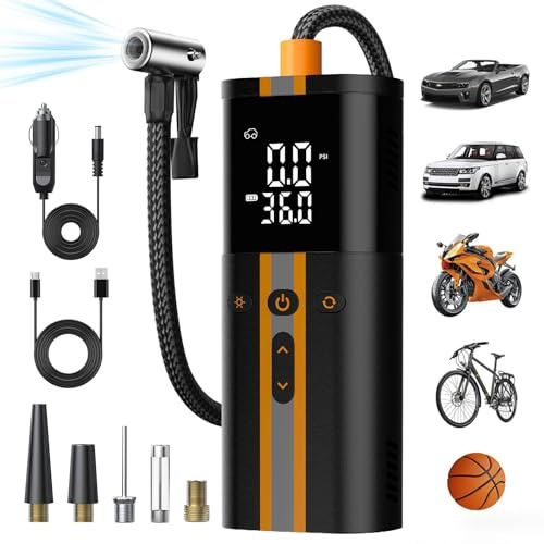TowerTop Tyre Inflator Air Compressor: 12V DC & 6000mAh Dual Power Cordless Tyre Inflator, 5X Faster Car Tyre Pump with Max 150PSI, Auto Stop, 4 Preset Modes, Digital Pressure Gauge, Memory Function