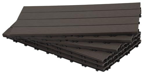 Vkechh WPC terrassplattor 30 x 60 cm i brun, 18 stycken (3 m²) med klicksystem, fuktbeständiga utomhuskakel, träutseende, stabil golvbeläggning för terrass (WPC-plattor)