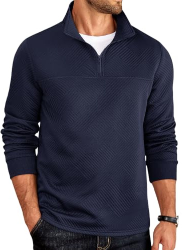 COOFANDY Herren tröja med 1/4 dragkedja pullover Ohne Kapuze, Marinblå, XL