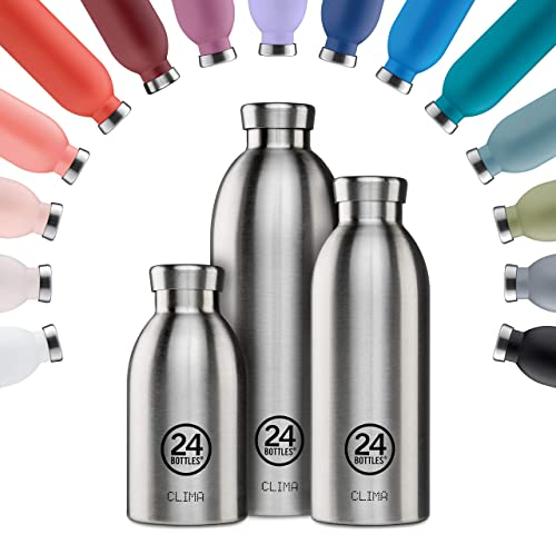 24Bottles Clima - Trinkflasche 330 ml, Thermosflasche 24h Cold und 12h Hot, Wasserflasche 100% Versiegeltem Deckel, Umweltfreundliche Trinkflasche Edelstahl, Trinkflasche Sport, Brushed Steel