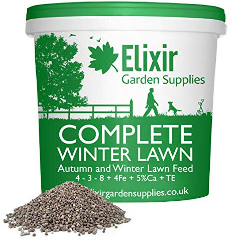 Elixir Gardens Complete Winter Lawn Premium Compund Fertiliser | Autumn & Winter Turf Feed Optimized for British Climate (N.P.K 4-3-8 + 4% Fe + 5% Ca) | 20kg Tub Treats up to 571 sq.m