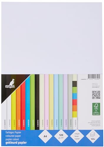 kangaro – lerpapper vit DIN A4–120 g/m² FSC mix – 100-pack – brevpapper pysselpapper DIY, K-0043F015, 29,7 x 21 x 1,5