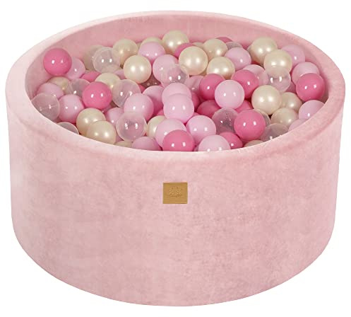 MEOWBABY Piscina di Palline Velvet 90x40cm/300 Palline ∅ 7CM Piscina di Palline Colorate per Bambini Tondo Fabbricato in EU Rosa papzello: Rosa papzello/Rosa Chiaro/Trasparente/Bianco Perla