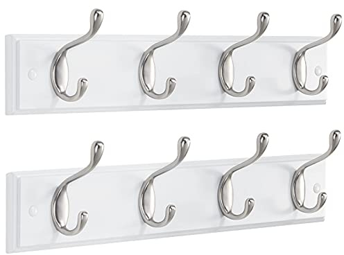 AMADA HOMEFURNISHING Coat Rack Wall Mount 2 Pack, Coat Hooks Wall Hooks Coat Hangers for Wall, Hat Racks Hooks for Hanging Coats Wall Mounted, 15.7 L x 2.8 W x 0.6 H, White