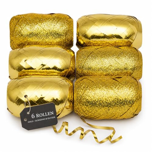 Set di nastri a righe in poliestere, per fai da te e imballaggio, colori assortiti lucidi e opachi (oro, 6 rotoli di nastro regalo da 10 m)