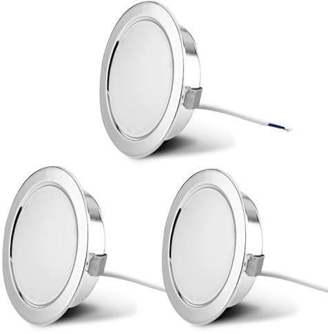Set di 3 Faretti led da incasso per mobili, 230 V, 3,5 W, IP44 G4, 15 mm ultra piatti Faretti LED da Incasso, 3000 K, Bianco Caldo, per cappa da cucina, bagno, faretto da incasso (Cromo)