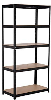 KG KITGARDEN Estantería Metálica Almacenaje de Acero en Negro y 5 Baldas de MDF, 150x75x30cm